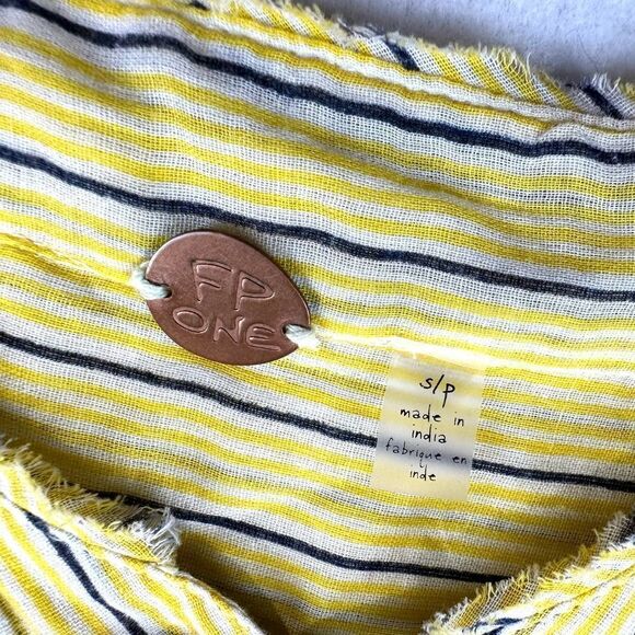 Free People FPone Yellow and Blue Striped Hand Printed Long Sleeve Top Women’s S - Picture 3 of 11